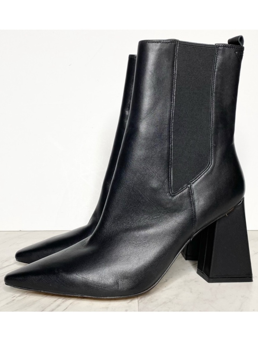 Marc Fisher Kylynn Black Leather Pointy Toe Heeled Chelsea Bootie 11M